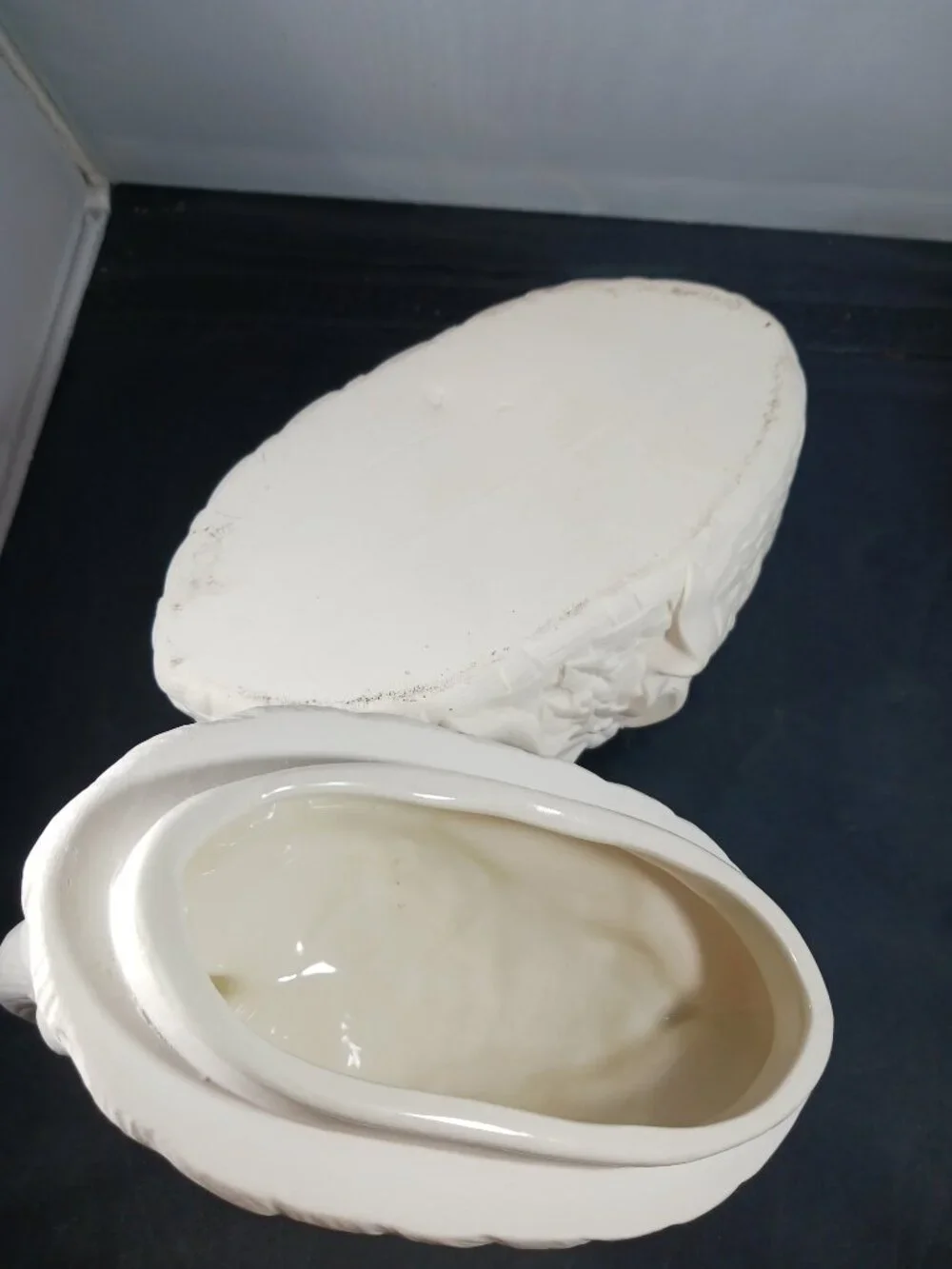 Vintage Ceramic Bisque Tureen/ Stuffing Bowl with Lid